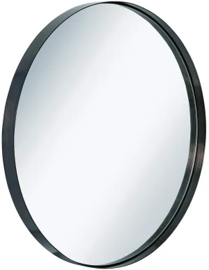 Contemporary Brushed Metal Black Wall Mirror | Glass Panel Black Framed Rounded Circle