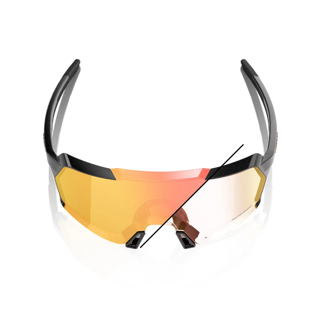 100% KORBIN Cycling Sunglasses - Gloss Metallic Black - Orange Flash Mirror Photochromic