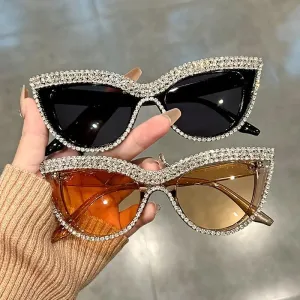 2-Pieces: Bling Rhinestone Cat Eye Sunglasses