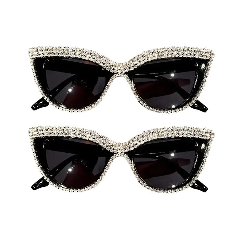 2-Pieces: Bling Rhinestone Cat Eye Sunglasses