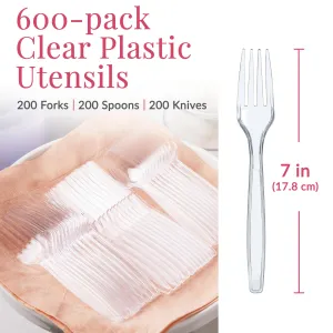 600 Plastic Silverware Set - 200 Plastic Forks, 200 Plastic Spoons, 200 Plastic