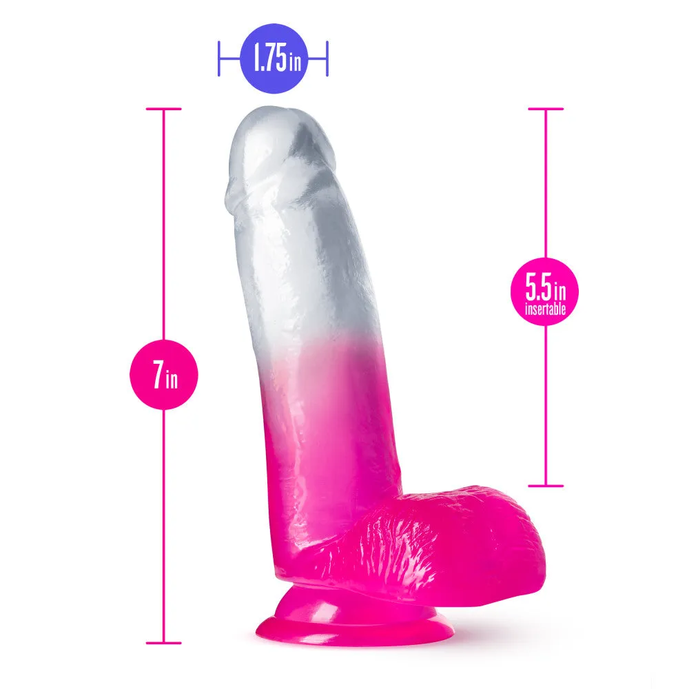 B Yours By Blush® | Sugar Magnolia Realistic Fuchsia 6.75-Inch Long Dildo With Balls & Suction Cup Base