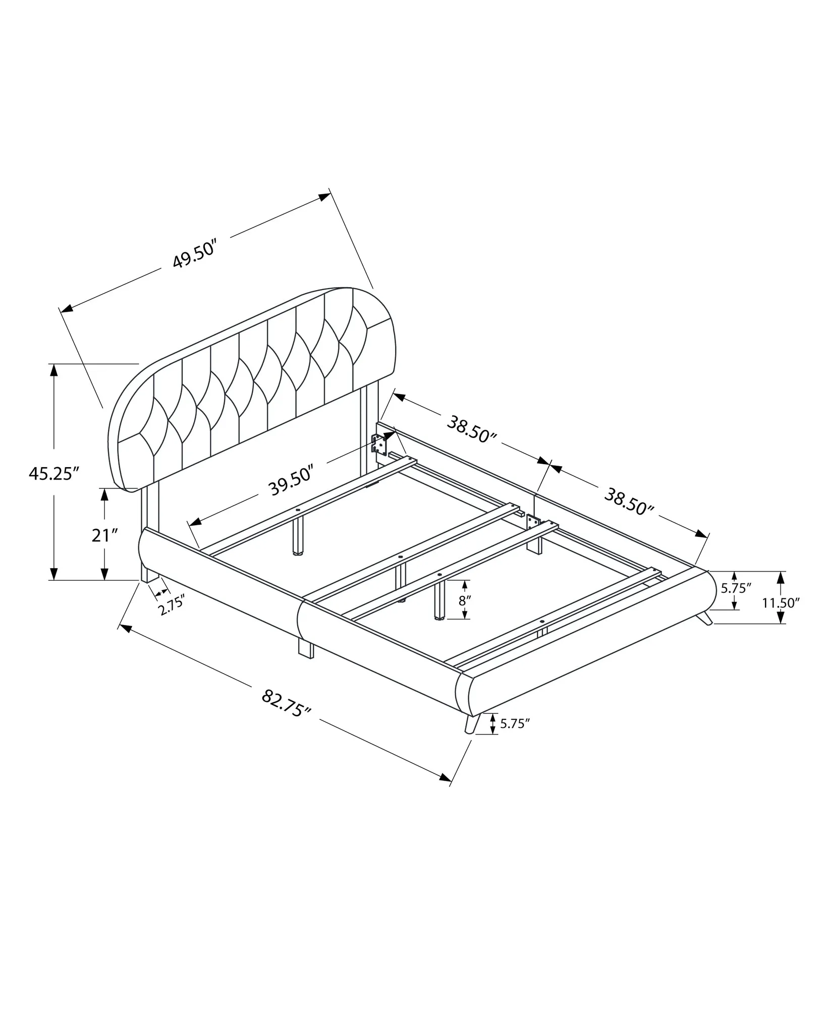 Bed - Twin Size / Brown Leather-Look With Wood Legs