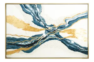 Blue Lacquer/Gold Hand Painted Canvas Wall Art