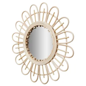 Boho Sunburst Rattan Decorative Wall Mirror, Natural - 19.5"