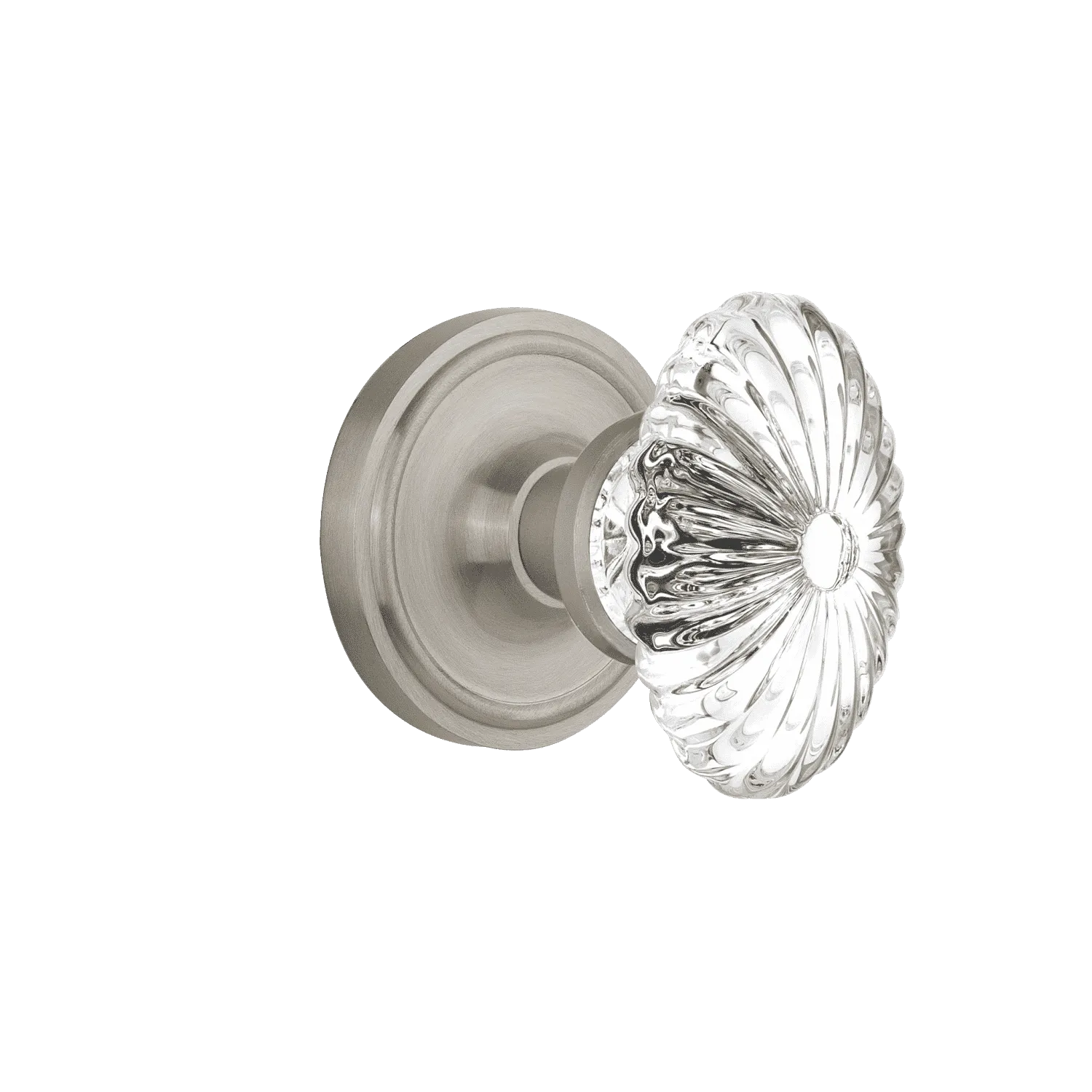 Classic Rosette with Oval Fluted Crystal Knob in Satin Nickel