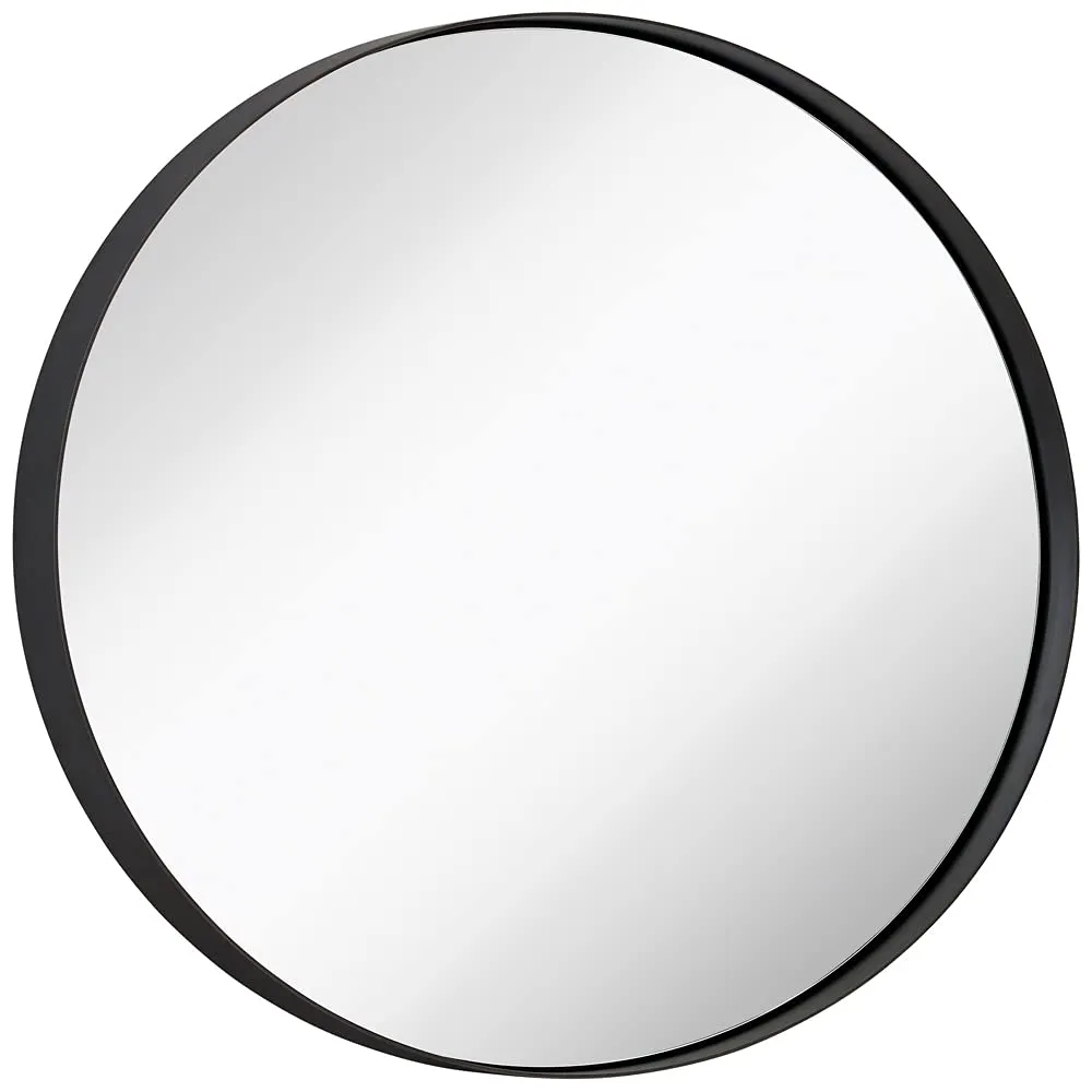 Contemporary Brushed Metal Black Wall Mirror | Glass Panel Black Framed Rounded Circle