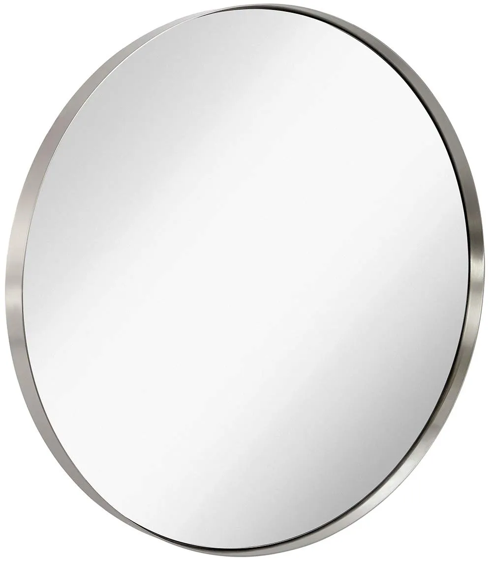 Contemporary Brushed Metal Black Wall Mirror | Glass Panel Black Framed Rounded Circle