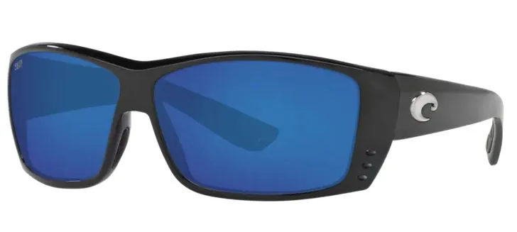 Costa Del Mar Mens Cat Cay Shiny Black Frame - Blue Mirror 580 Plastic Lens - Polarized Sunglasses