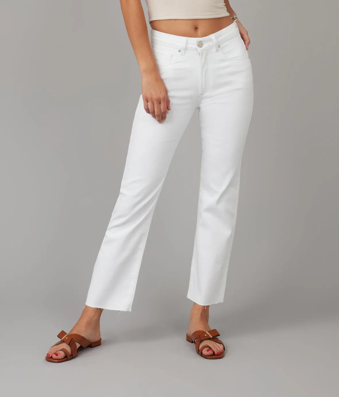 DENVER-WHT High Rise Straight Jeans