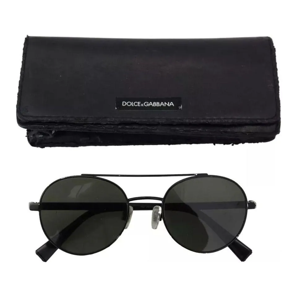 Dolce & Gabbana Matte Black Steel Frame Green Lens DG2245 Sunglasses