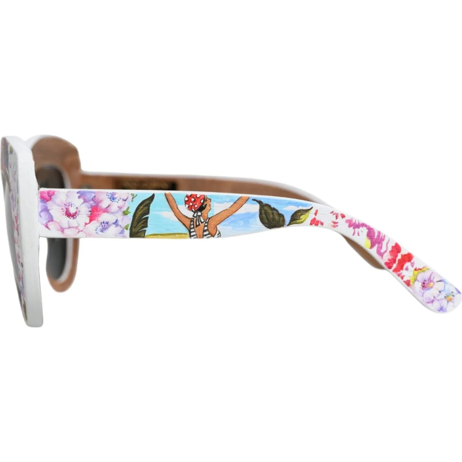 Dolce & Gabbana Multicolor Wood Crystal Brass Frame Floral Hand Paint Sunglasses