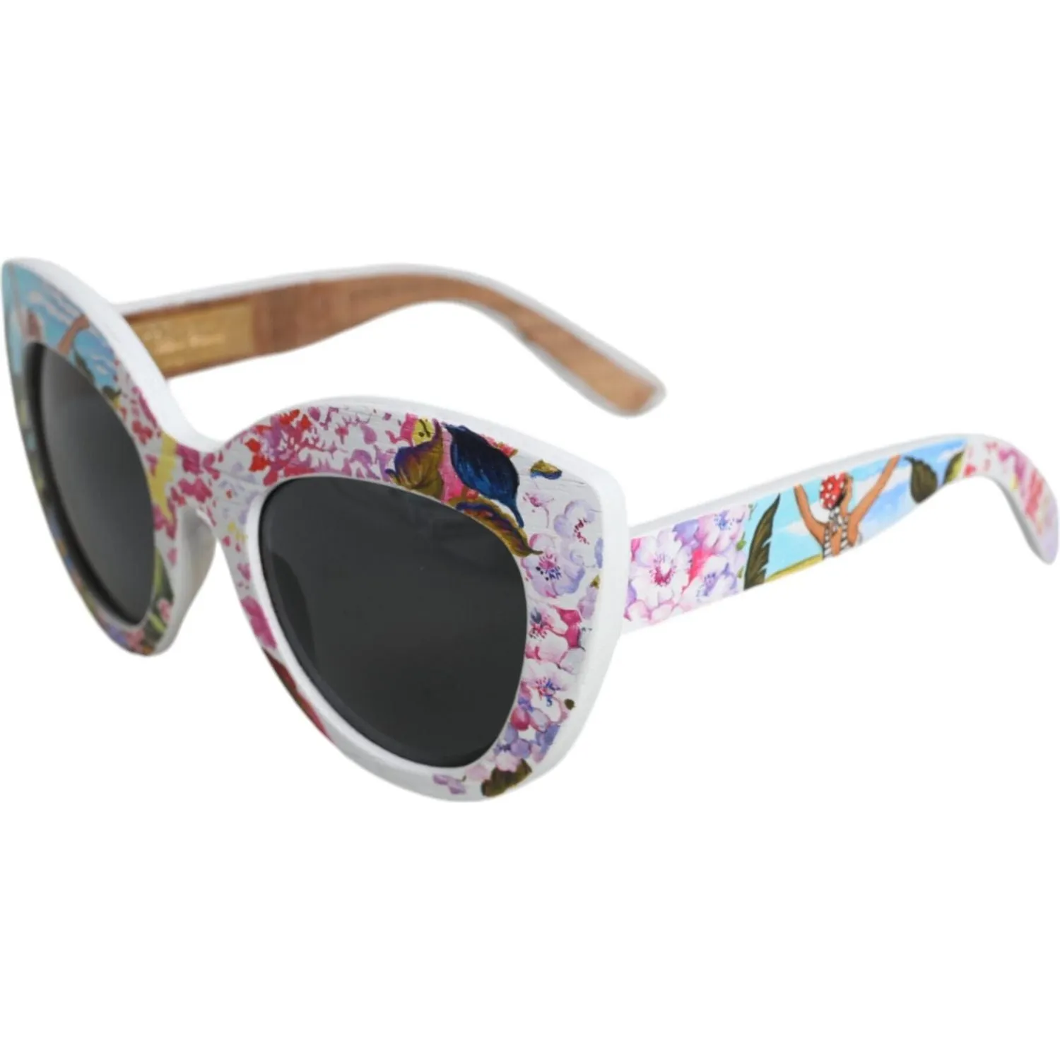 Dolce & Gabbana Multicolor Wood Crystal Brass Frame Floral Hand Paint Sunglasses