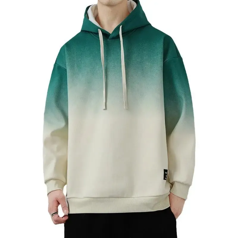 Handsome Long Sleeve Hooded Gradient Colour