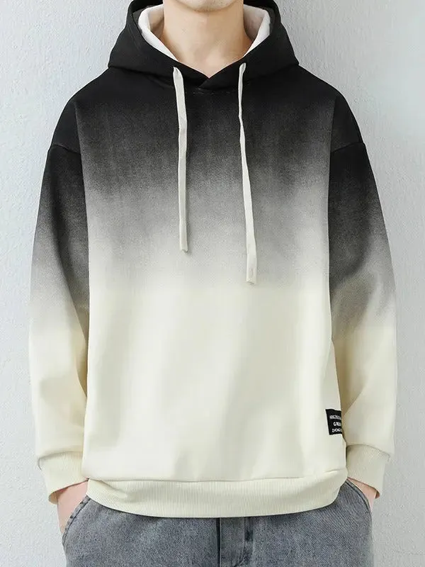 Handsome Long Sleeve Hooded Gradient Colour