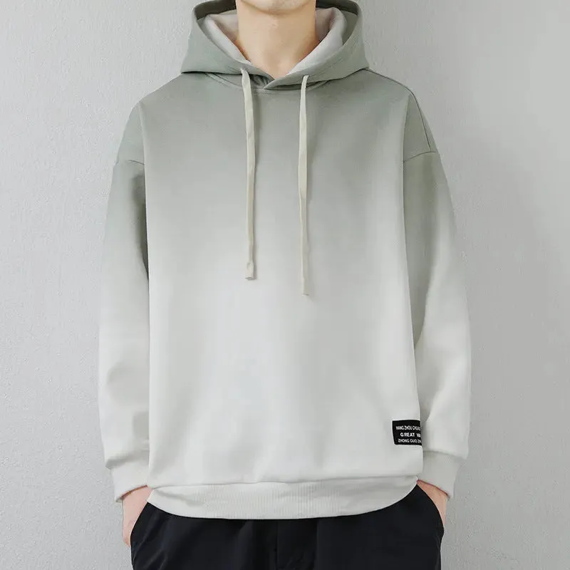 Handsome Long Sleeve Hooded Gradient Colour