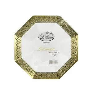 Lacetagon - 14 oz. Pearl Bowl - Gold Rim - 10 Count (Case Qty: 120)