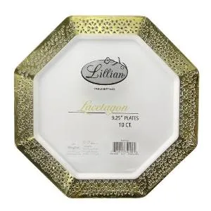 Lacetagon - 9.25" Pearl Plate - Gold Rim - 10 Count (Case Qty: 120)