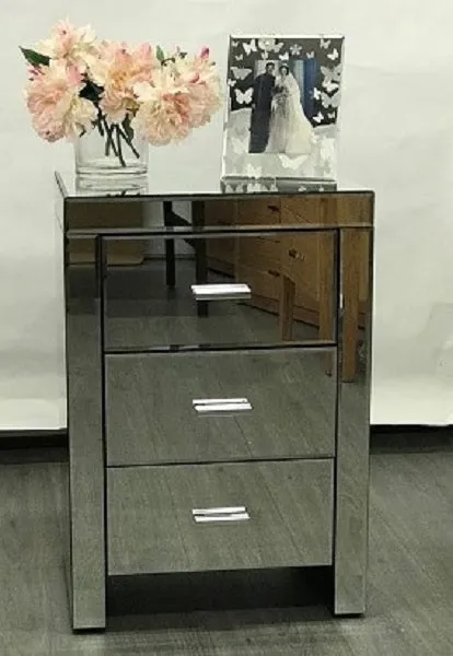 Mirrored Modern Bedside with 3 drawers on runners