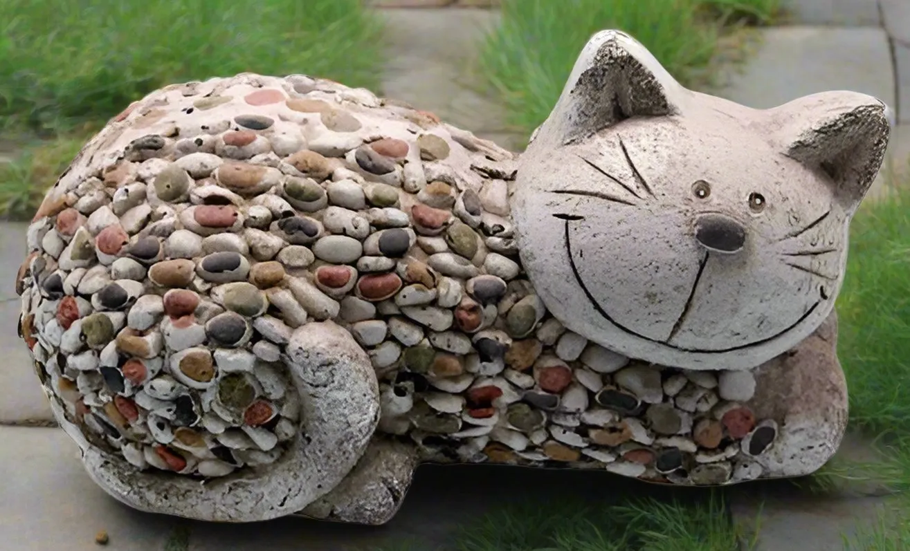 Mosaic Polystone Laying Cat Ornament