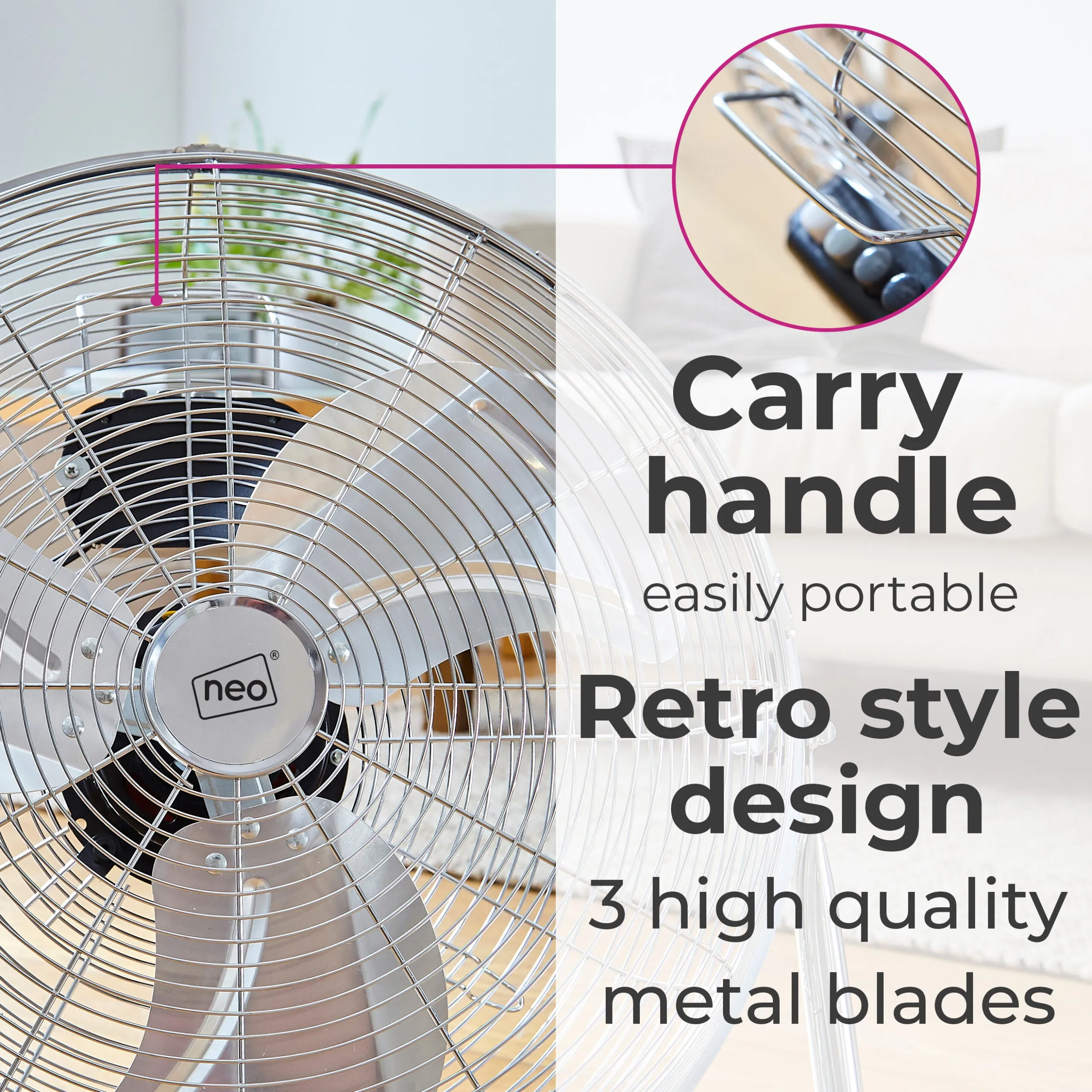 Neo High Velocity Chrome Metal Floor Freestanding Fan  - 12 Inch