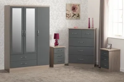 Nevada 3 Door 2 Drawer Mirrored Wardrobe Bedroom Set