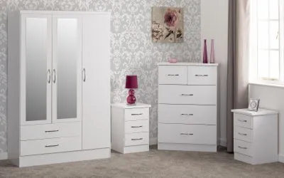 Nevada 3 Door 2 Drawer Mirrored Wardrobe Bedroom Set