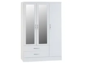 Nevada White 3 Door 2 Drawer Mirrored Wardrobe