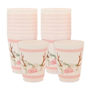 Pink Plastic Floral Tumbler Cups for Oh Deer Girl Baby Shower (16 oz, 16 Pack)