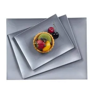 Silver 11.75" Rectangular Plastic Entree Plates (Case Qty: 120)