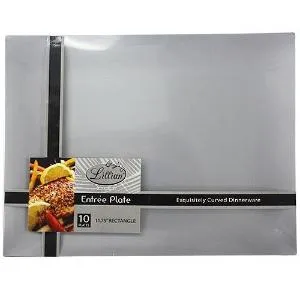 Silver 11.75" Rectangular Plastic Entree Plates (Case Qty: 120)