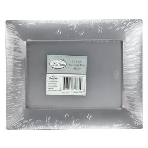 Silver 9" Rectangular Plastic Salad Plates (Case Qty: 120)