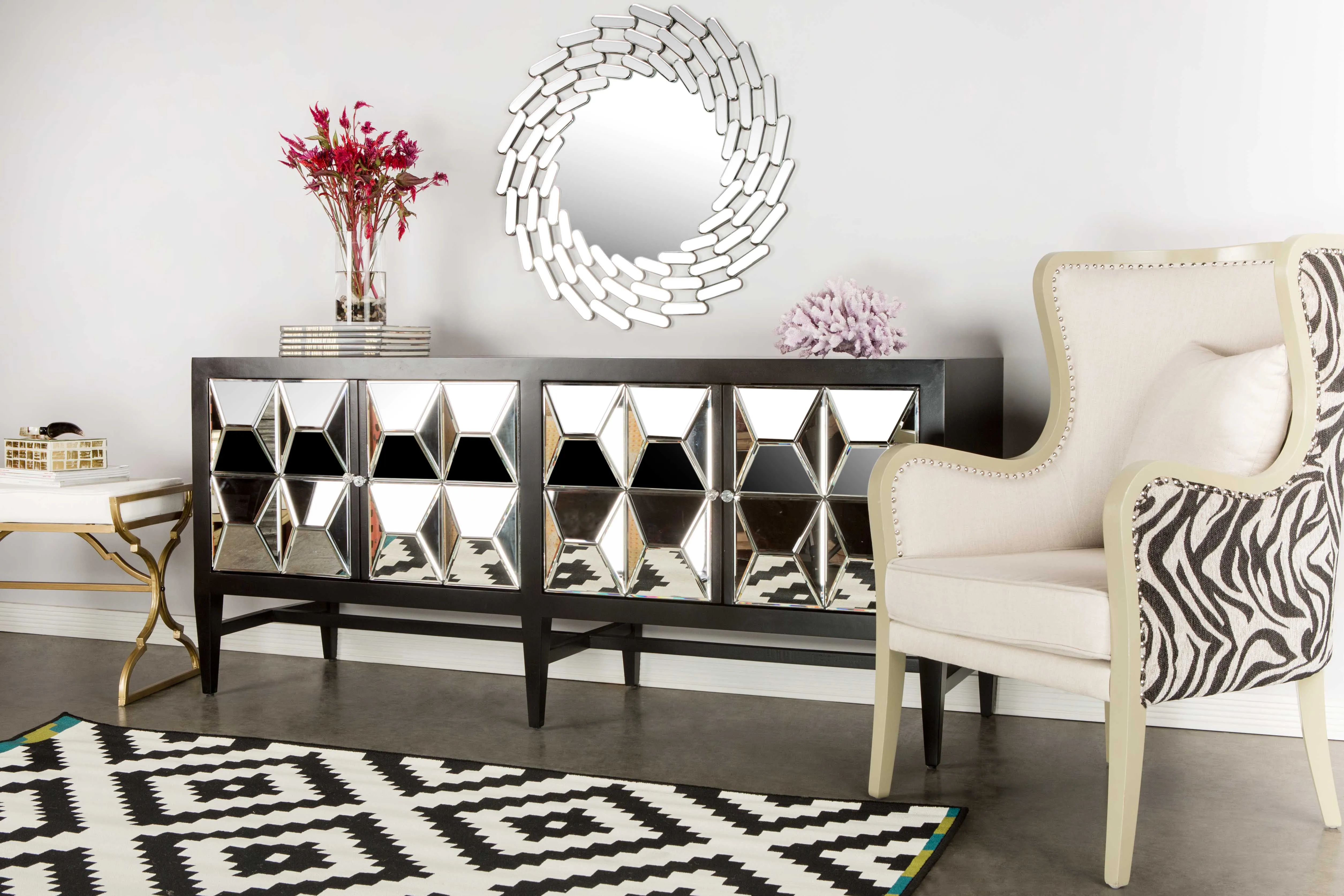 Spike Mirrored Black Sideboard