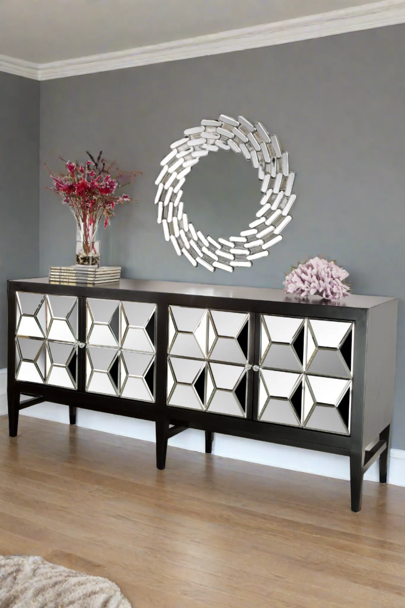 Spike Mirrored Black Sideboard