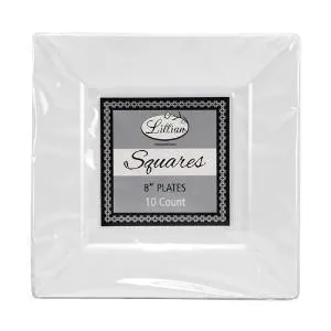 Squares - White 8" Square Plastic Dinner Plates (Case Qty: 120)