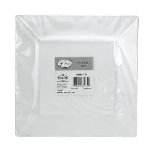 Squares - White 8" Square Plastic Dinner Plates (Case Qty: 120)