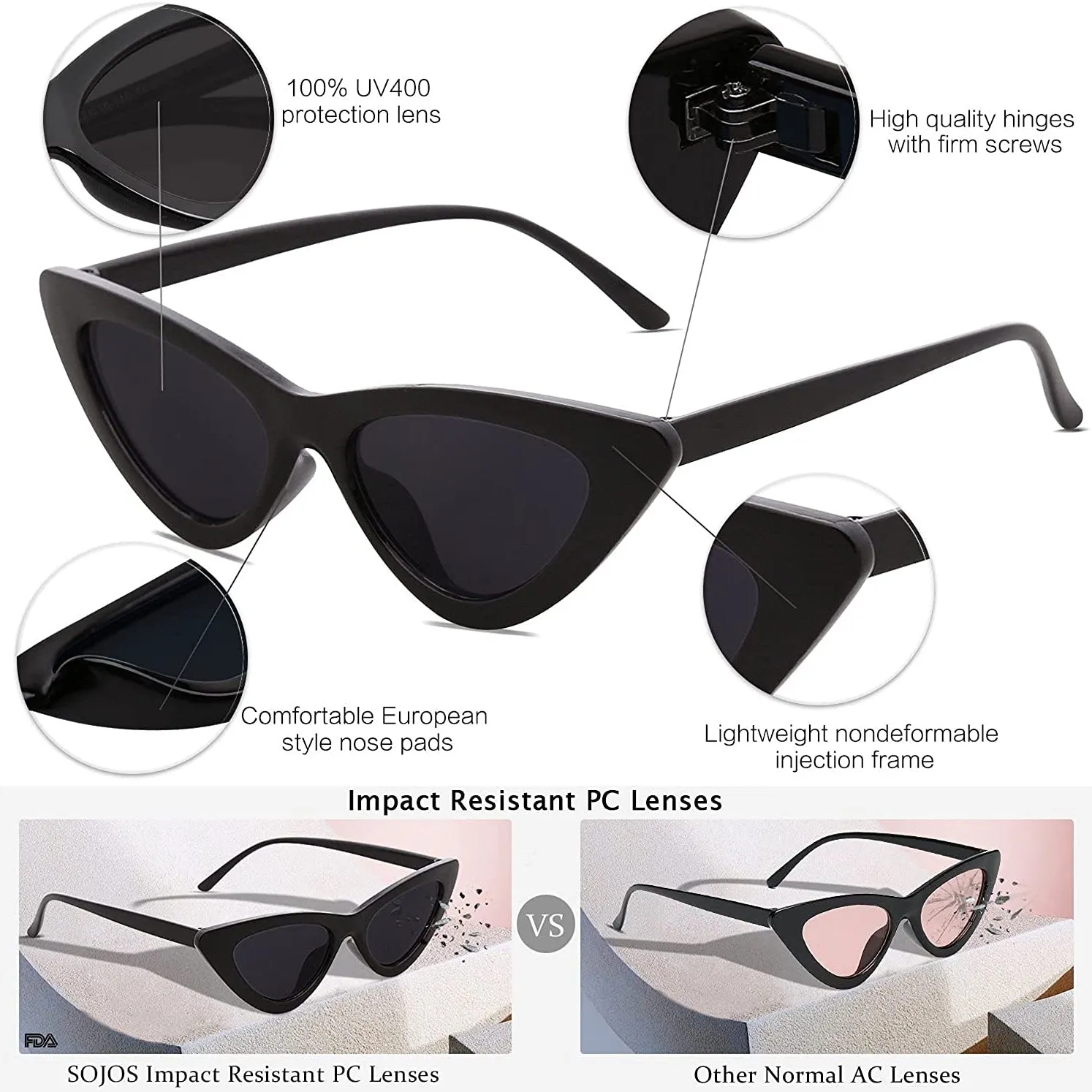 Women's Vintage Narrow Cat Eye Sunglasses